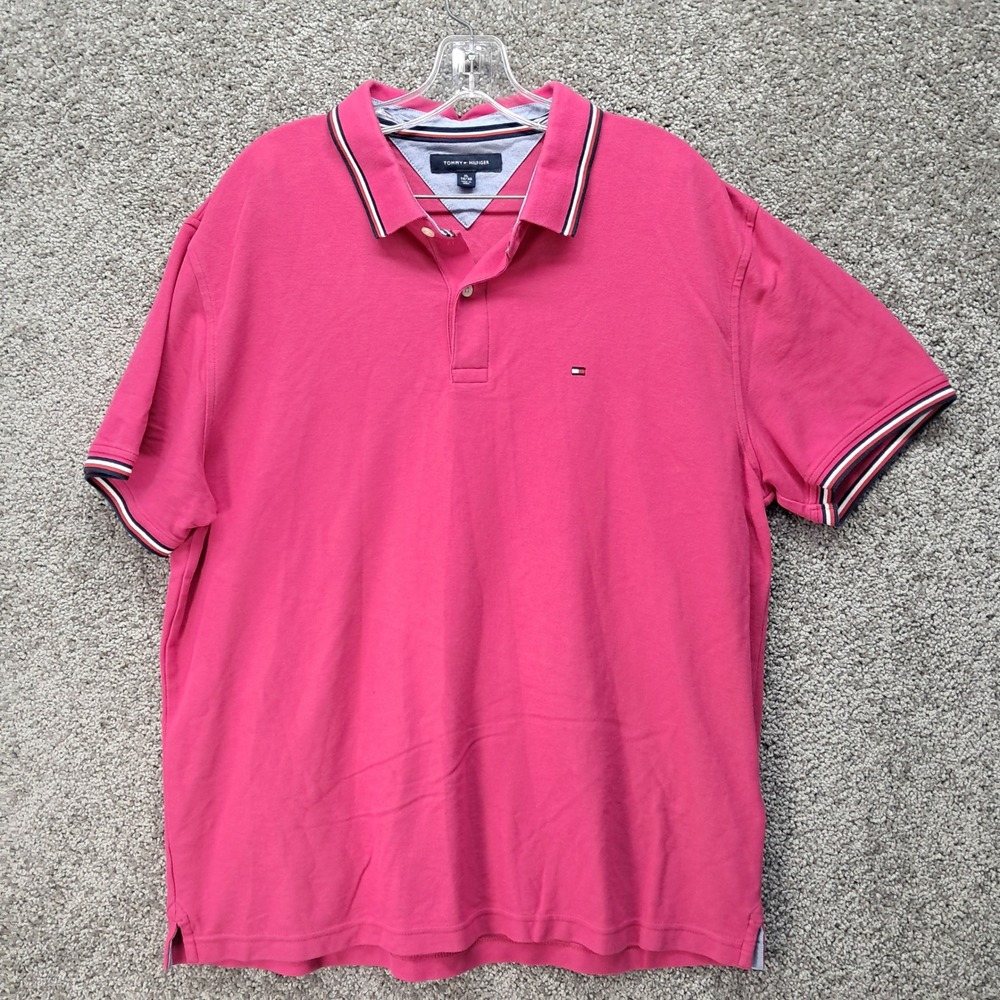 Tommy Hilfiger Mens Pink Tipped Short Sleeve‎ Polo Shirt XL 78E7456-953